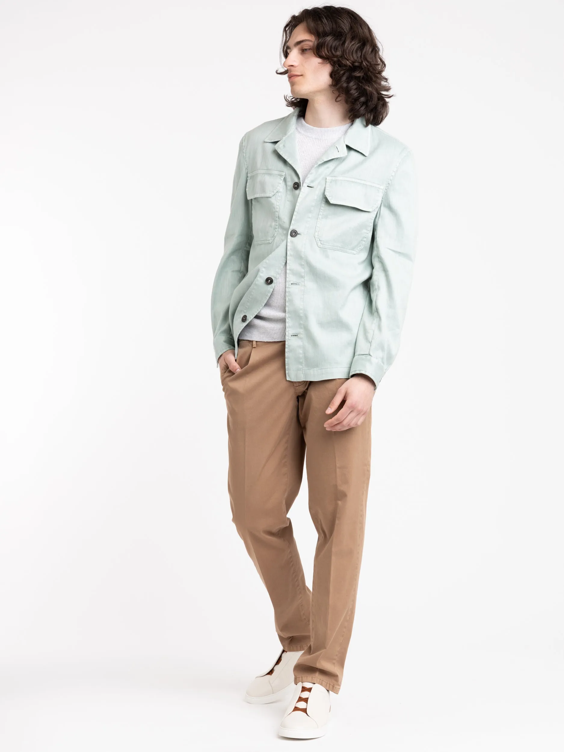 Mint Green Garment-Dyed Overshirt