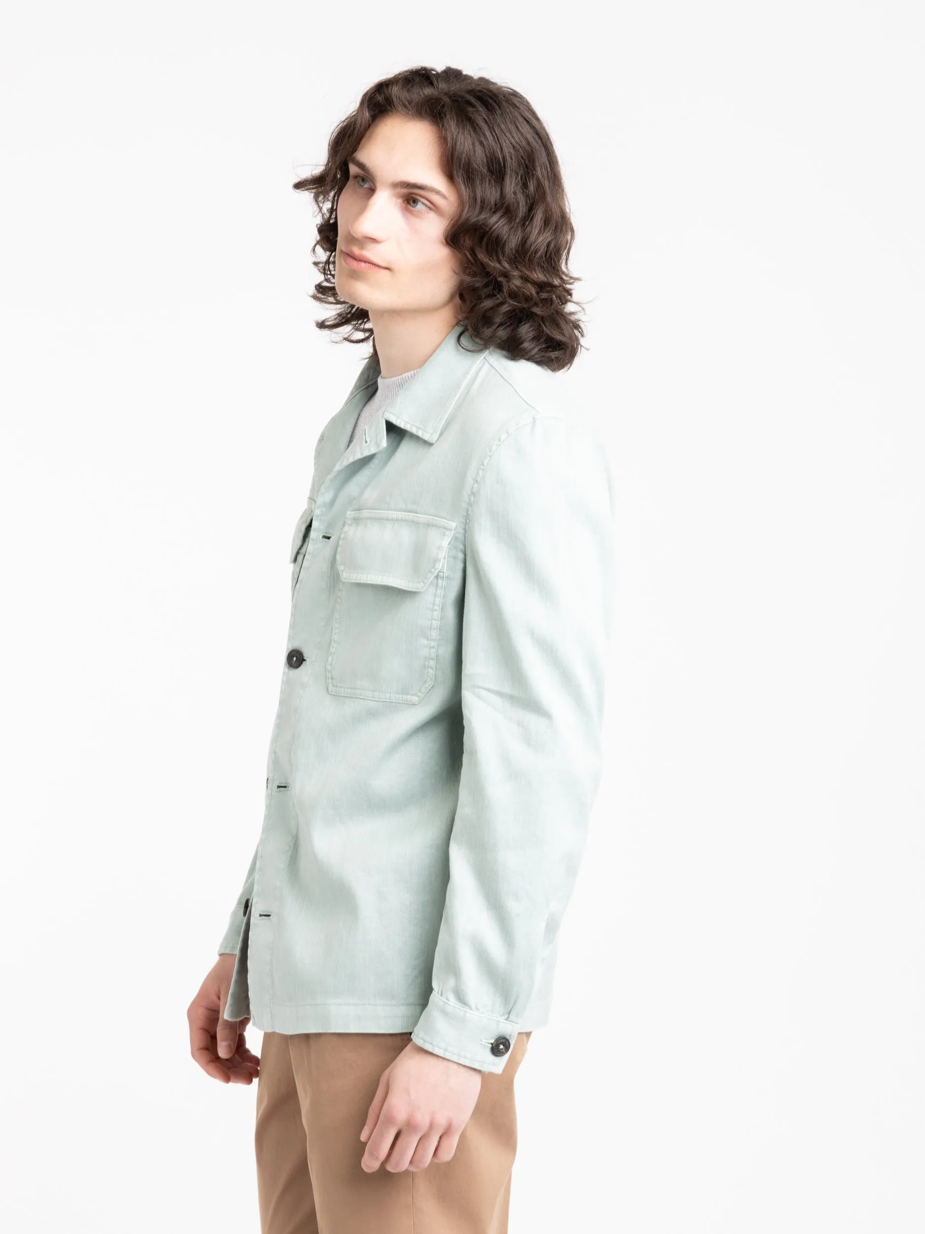 Mint Green Garment-Dyed Overshirt