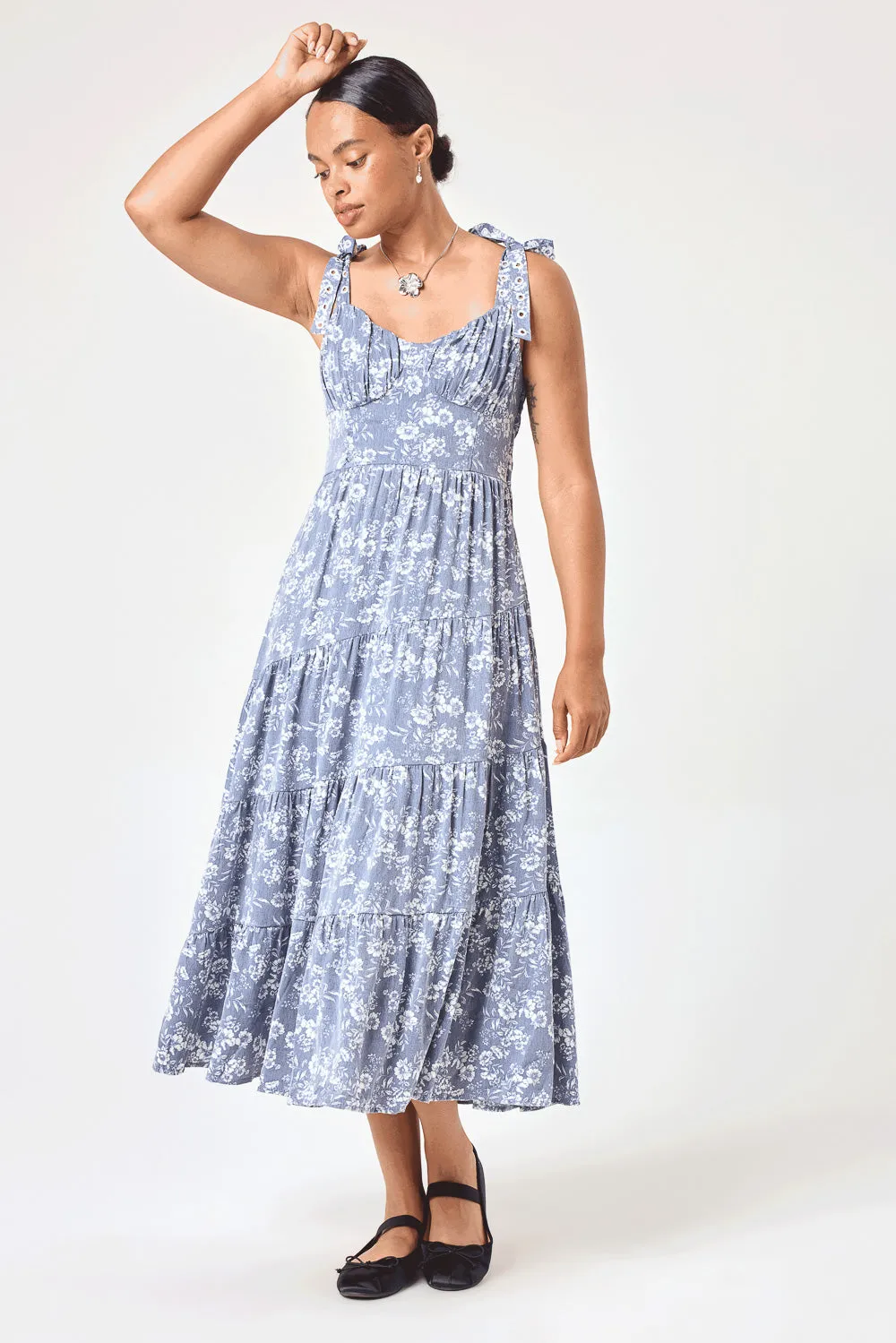 Navy Floral Spiral Midi Dress