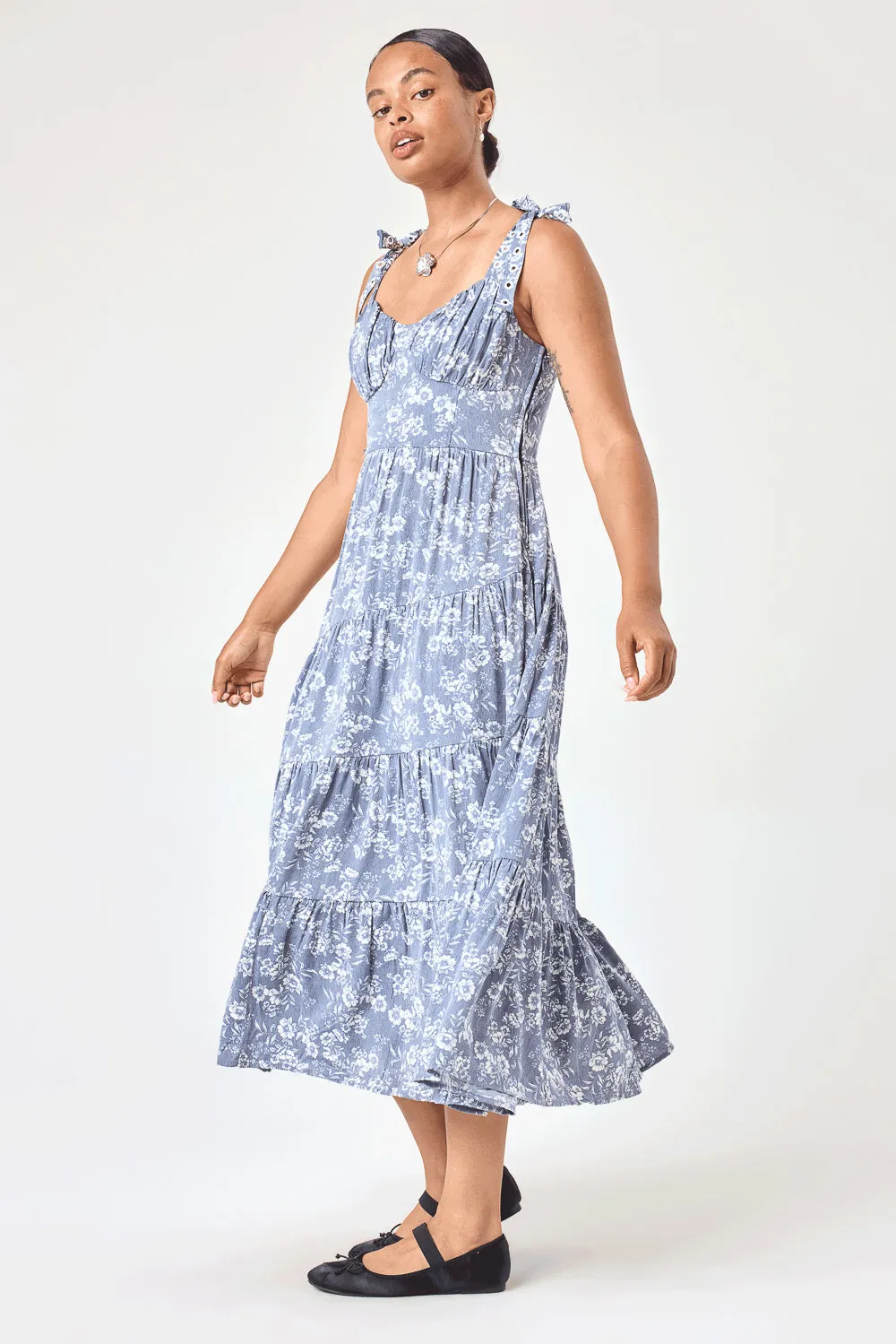 Navy Floral Spiral Midi Dress