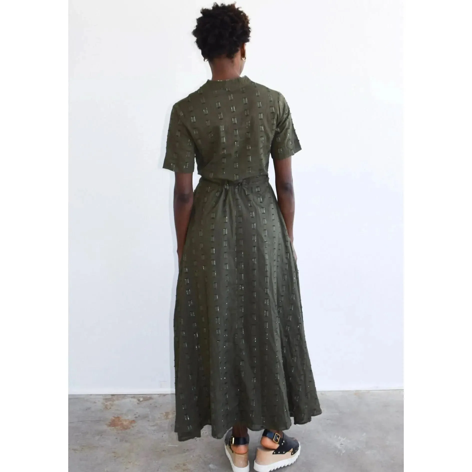 Never A Wallflower Kelli Short Sleeve Maxi - Olive Geo