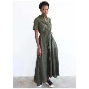 Never A Wallflower Kelli Short Sleeve Maxi - Olive Geo