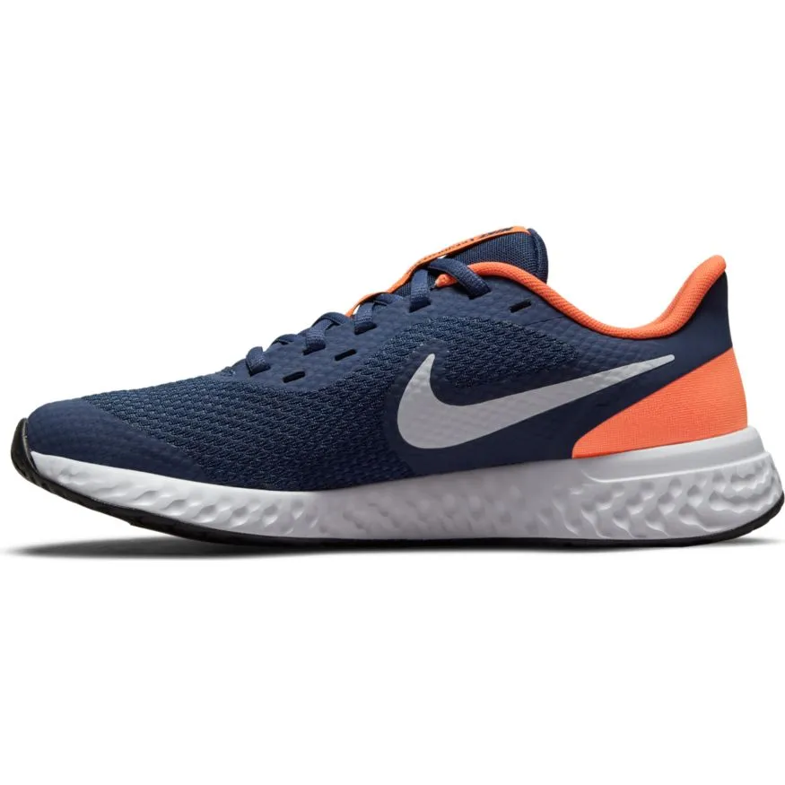 Nike Midnight Navy/Orange Revolution 5 Youth Sneaker