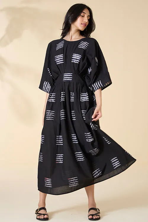 Okhai "Grand Marina" Tie-and-Dye Pure Cotton Black Dress