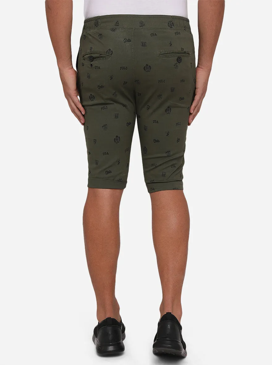 Olive Green Printed Slim Fit Capri | JadeBlue