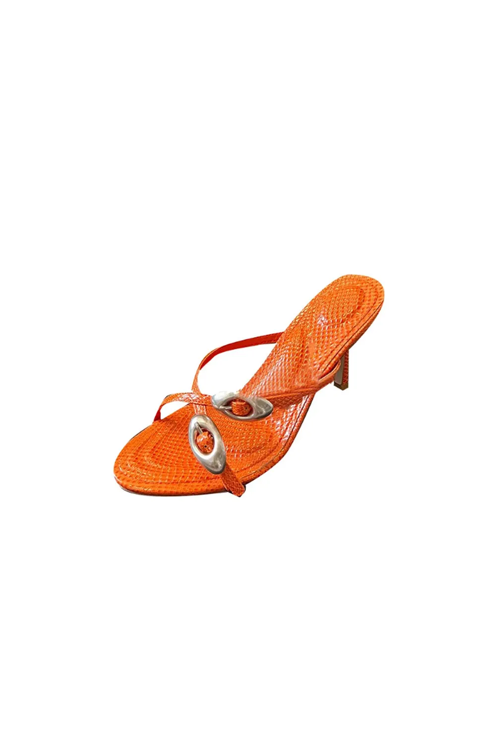 Orange Metal Embellished Mules Sandals