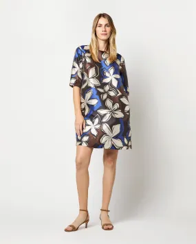 Paige Short Dress in Blue/Brown Floral Mikado