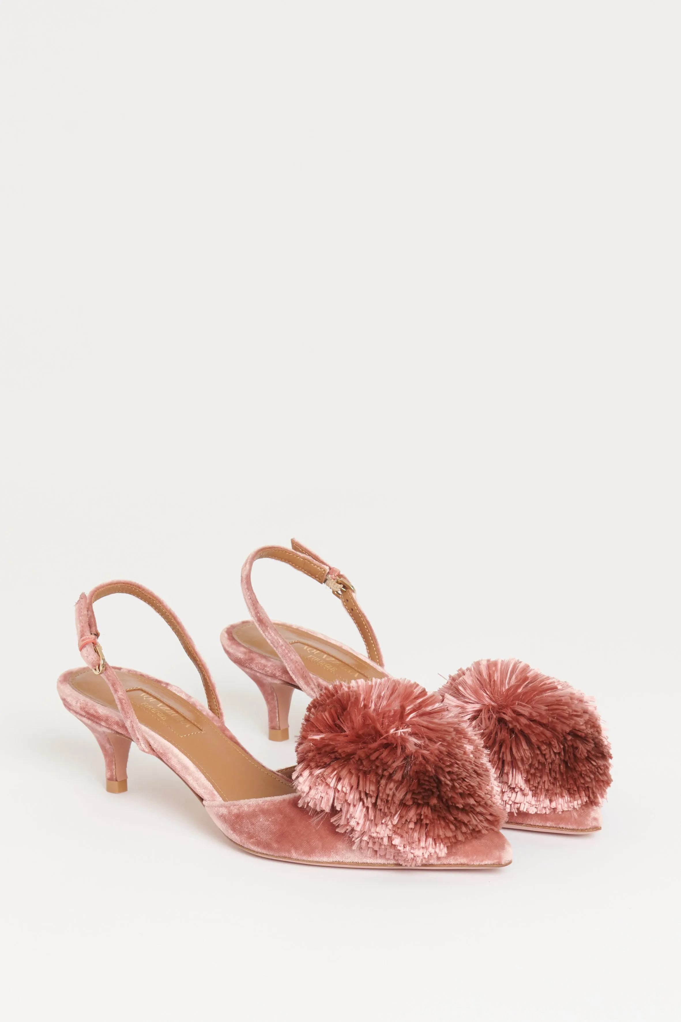 Pink Velvet Powder Puff Preowned Slingback