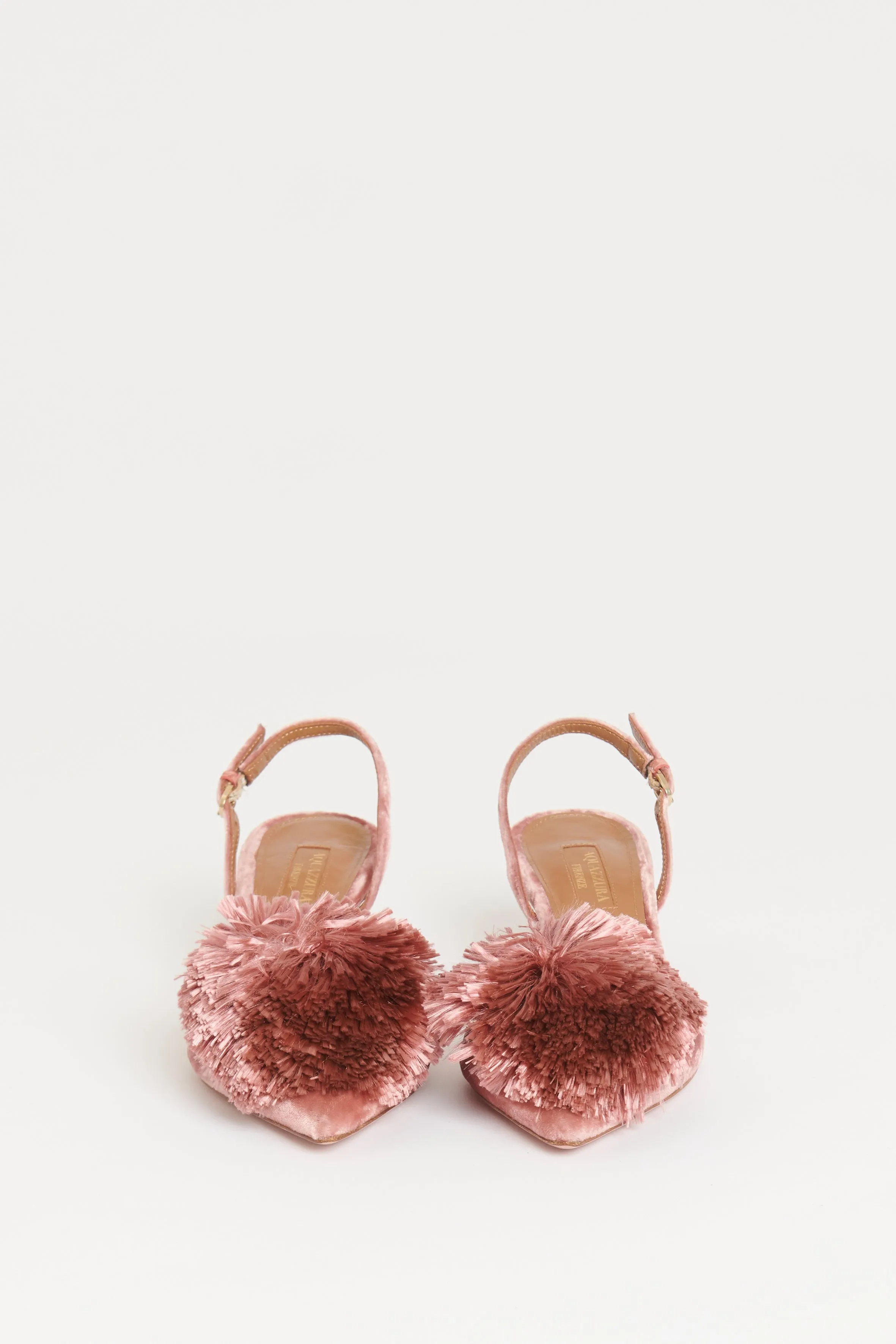 Pink Velvet Powder Puff Preowned Slingback