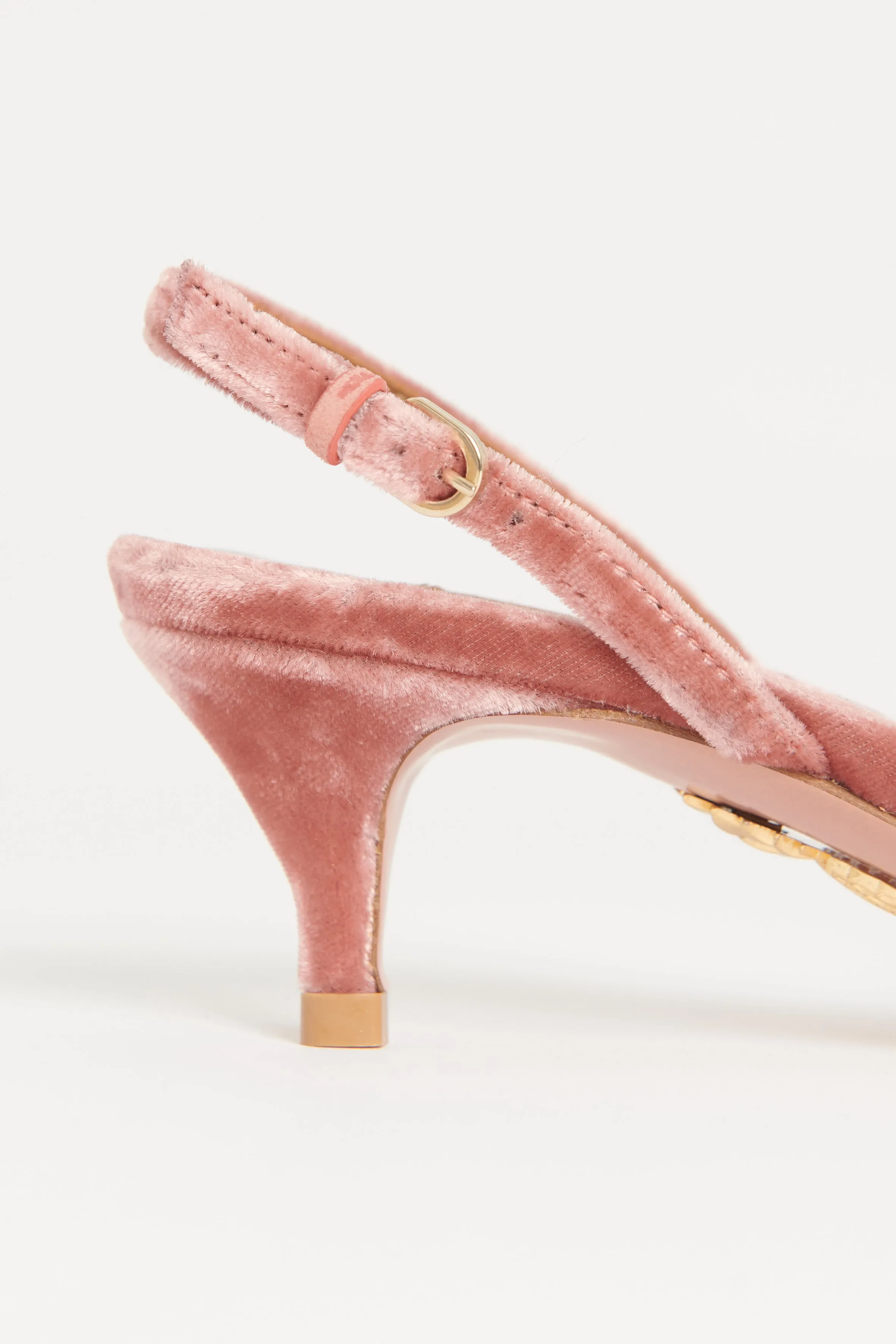 Pink Velvet Powder Puff Preowned Slingback