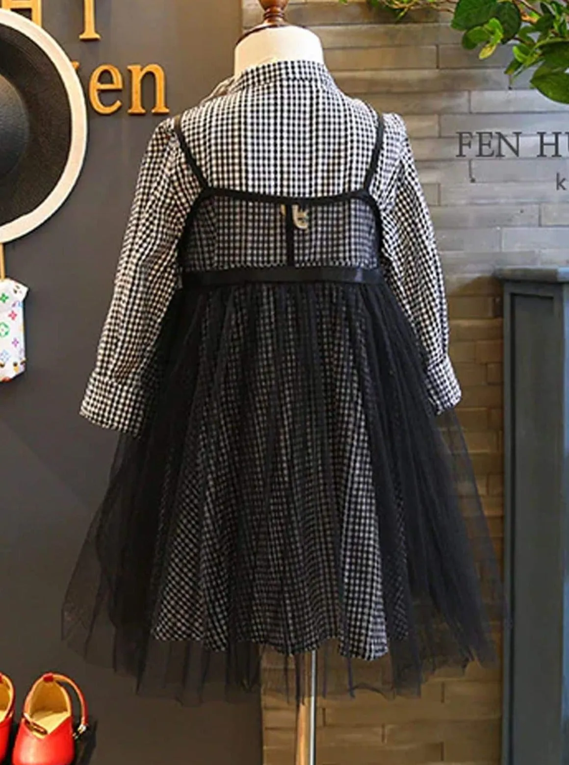 Preppy Shirt Dress And Mesh Overall Skirt Set