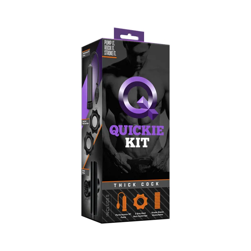 Quickie Kit Thick Cock Pump, Stroker & 2-Piece Cockring Set Black