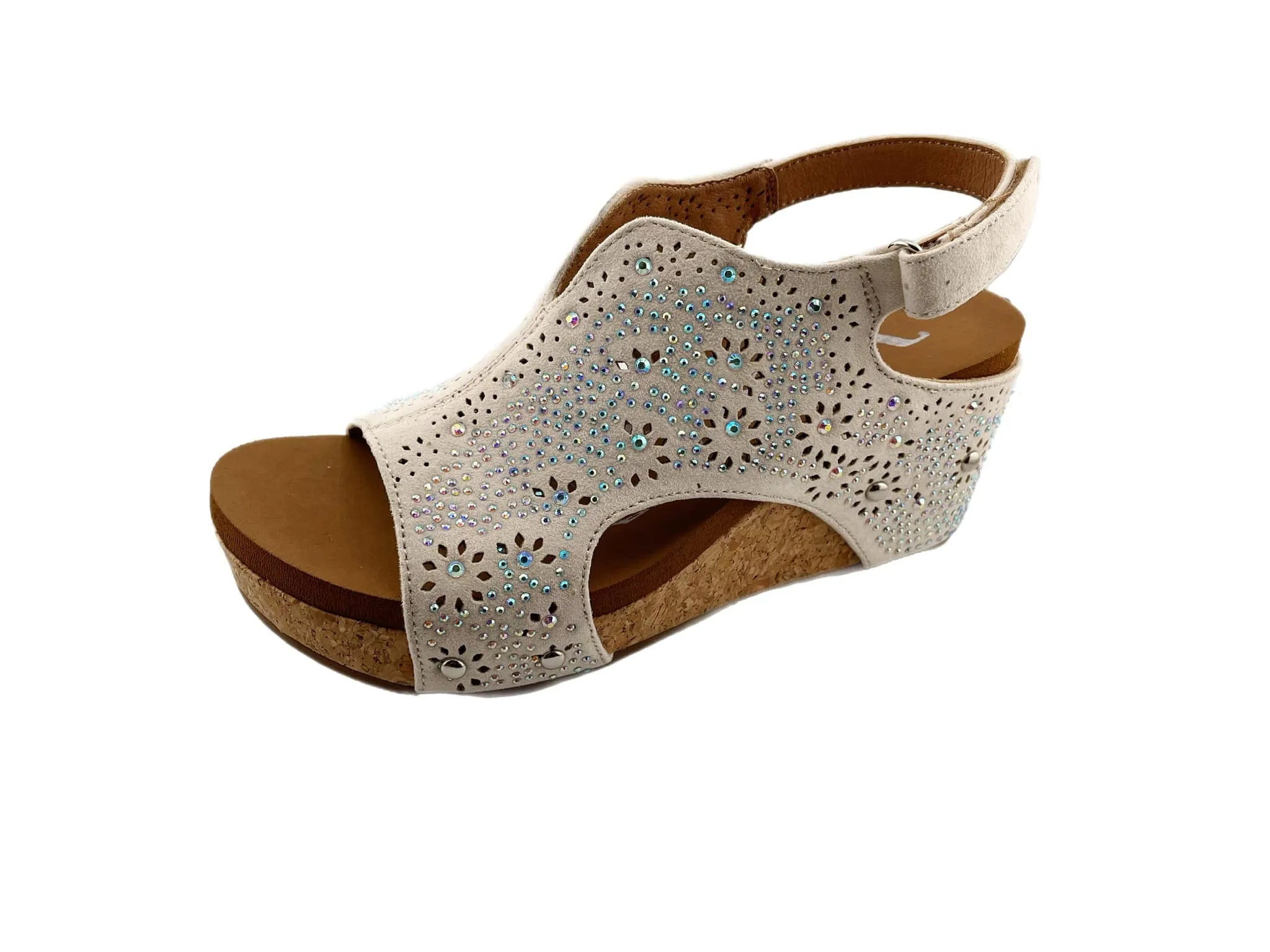 "Starry Nights" Laser Design and Jewel Embellishments Wedge Sandal (Cream)