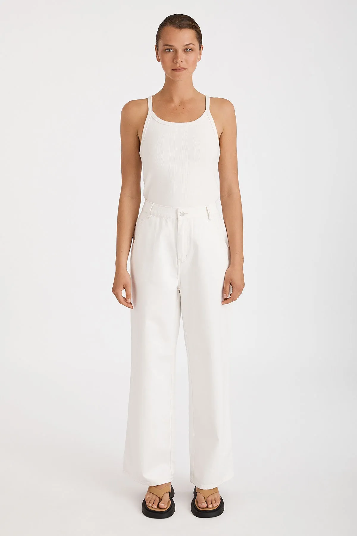 Recycled Cotton Utility Wide Leg Jean - Ivory