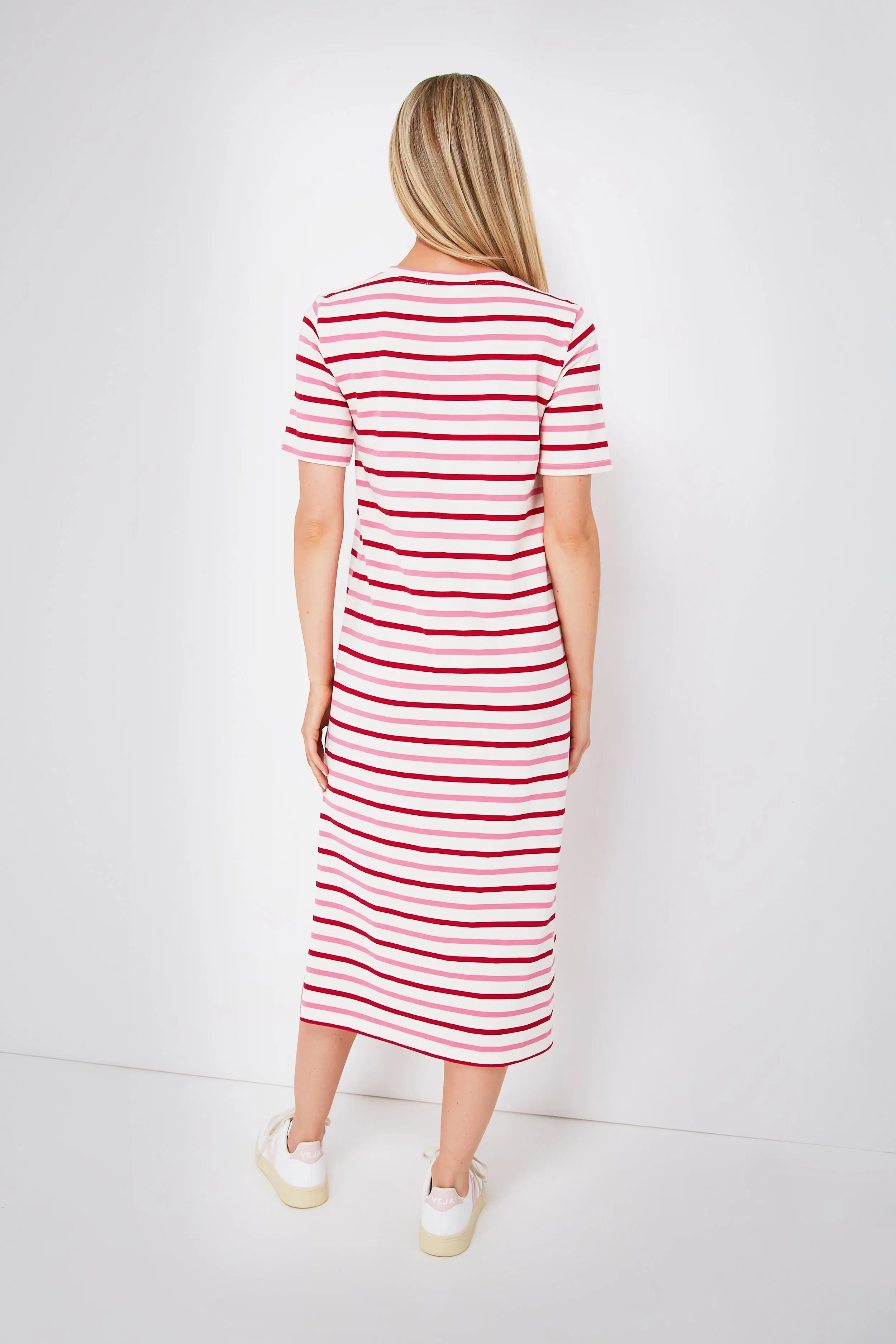 Red and Pink Stripe Short Sleeve Gio Maxi Dress