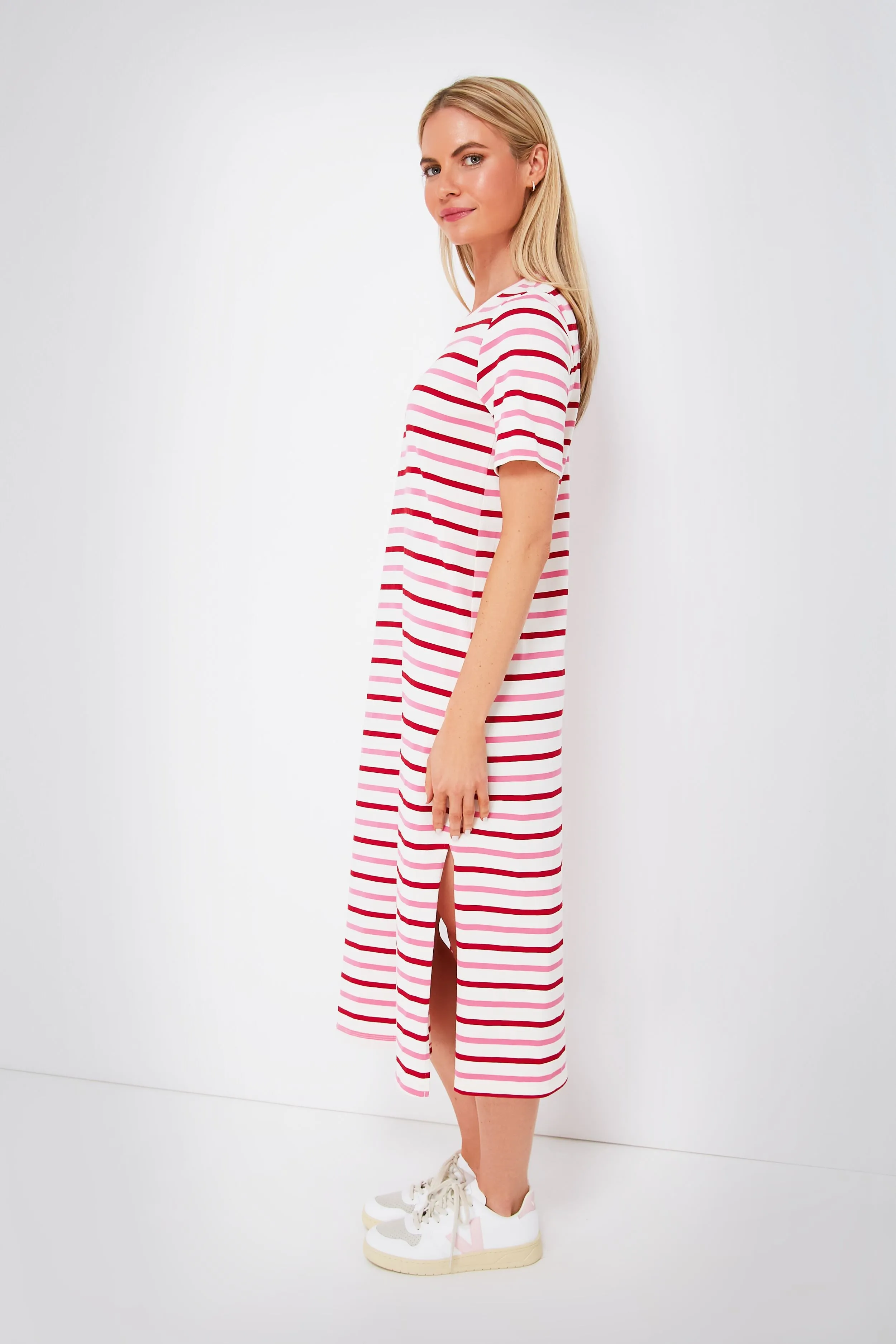 Red and Pink Stripe Short Sleeve Gio Maxi Dress