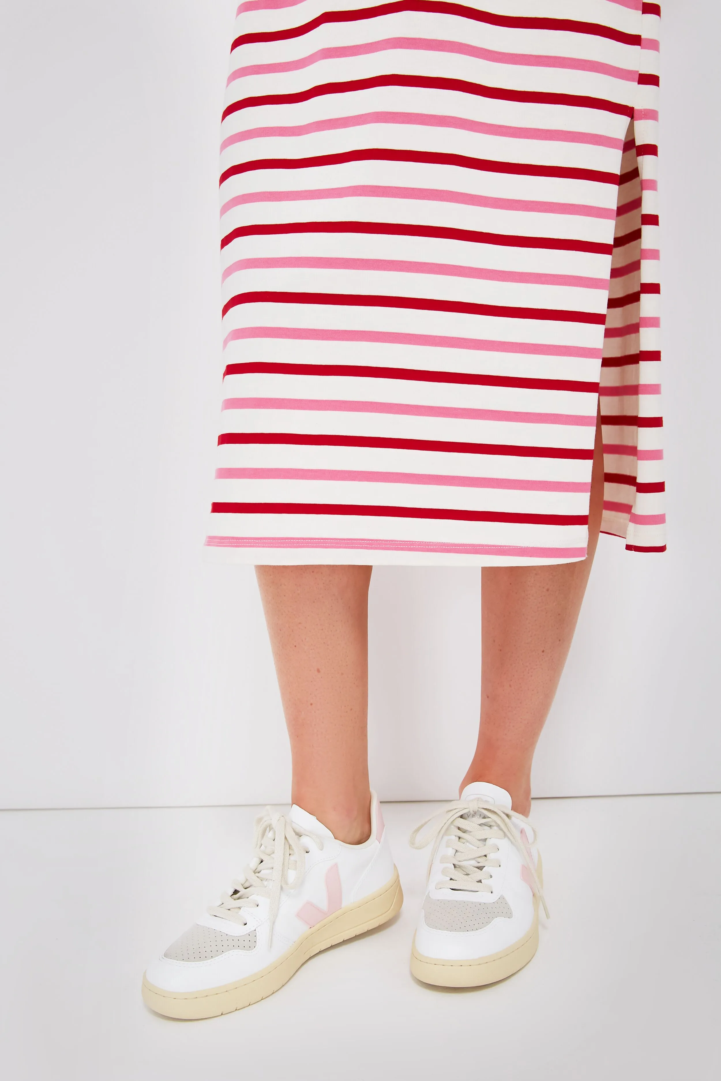 Red and Pink Stripe Short Sleeve Gio Maxi Dress