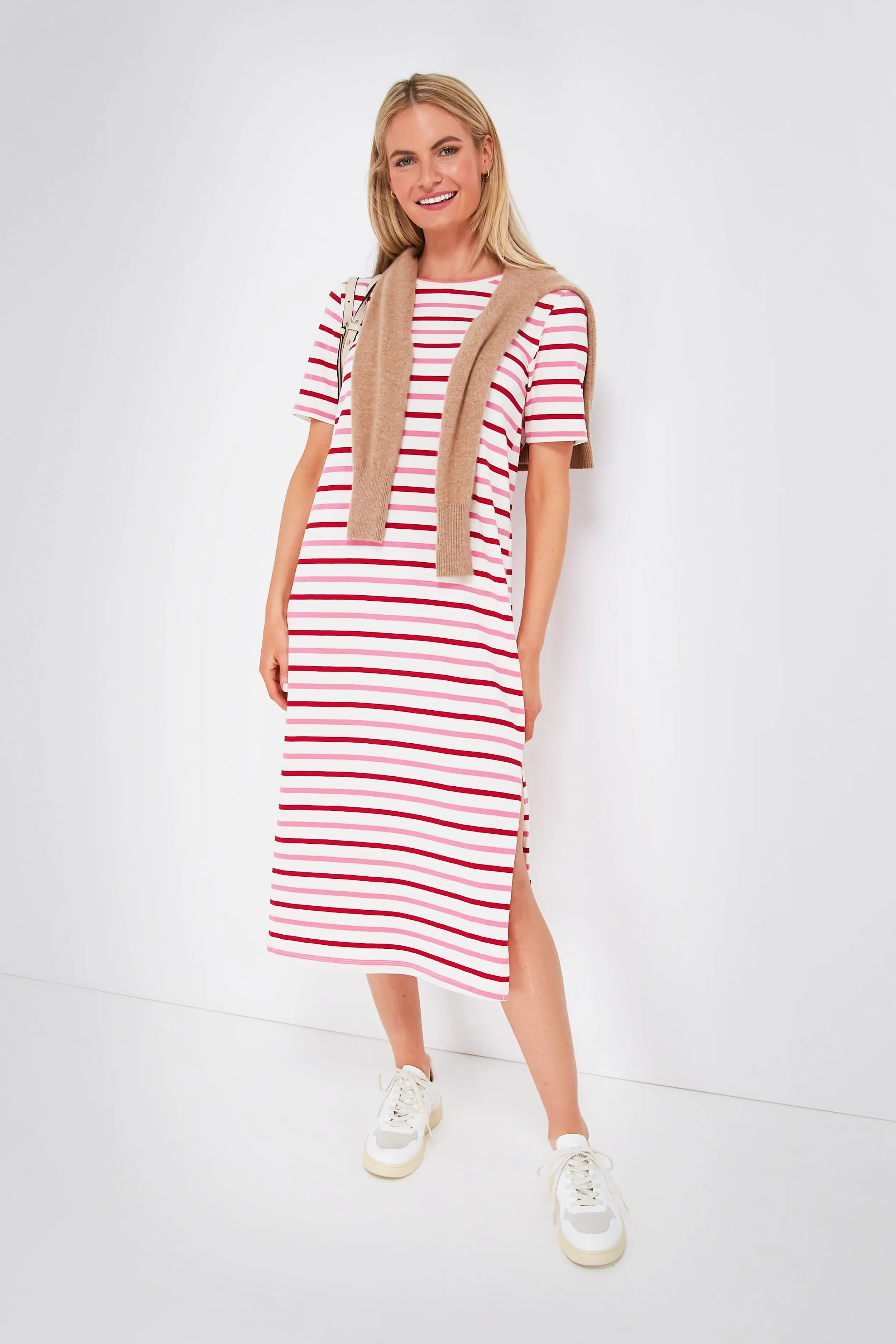 Red and Pink Stripe Short Sleeve Gio Maxi Dress