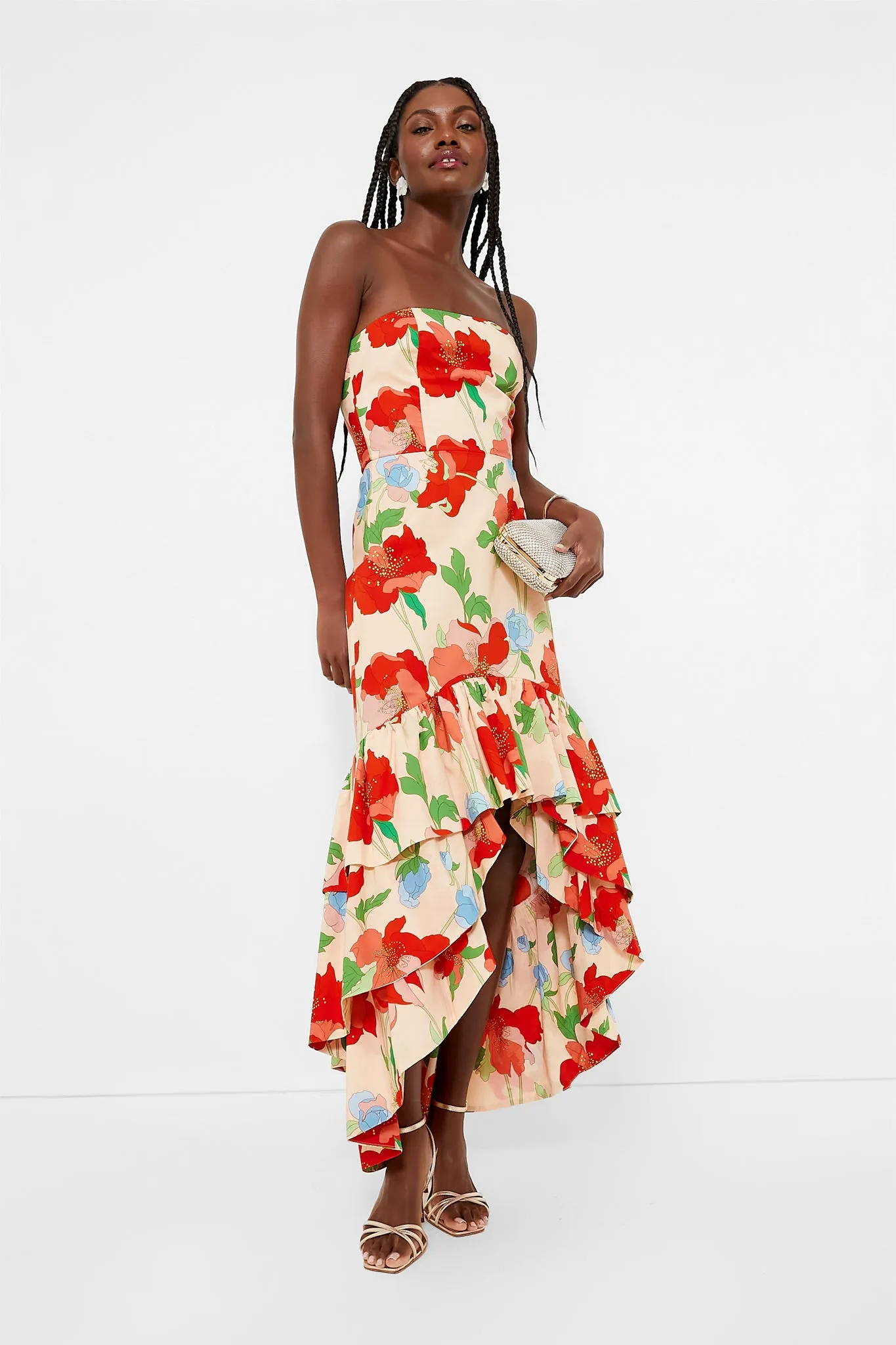 Red Multi Floral Strapless Malory Dress