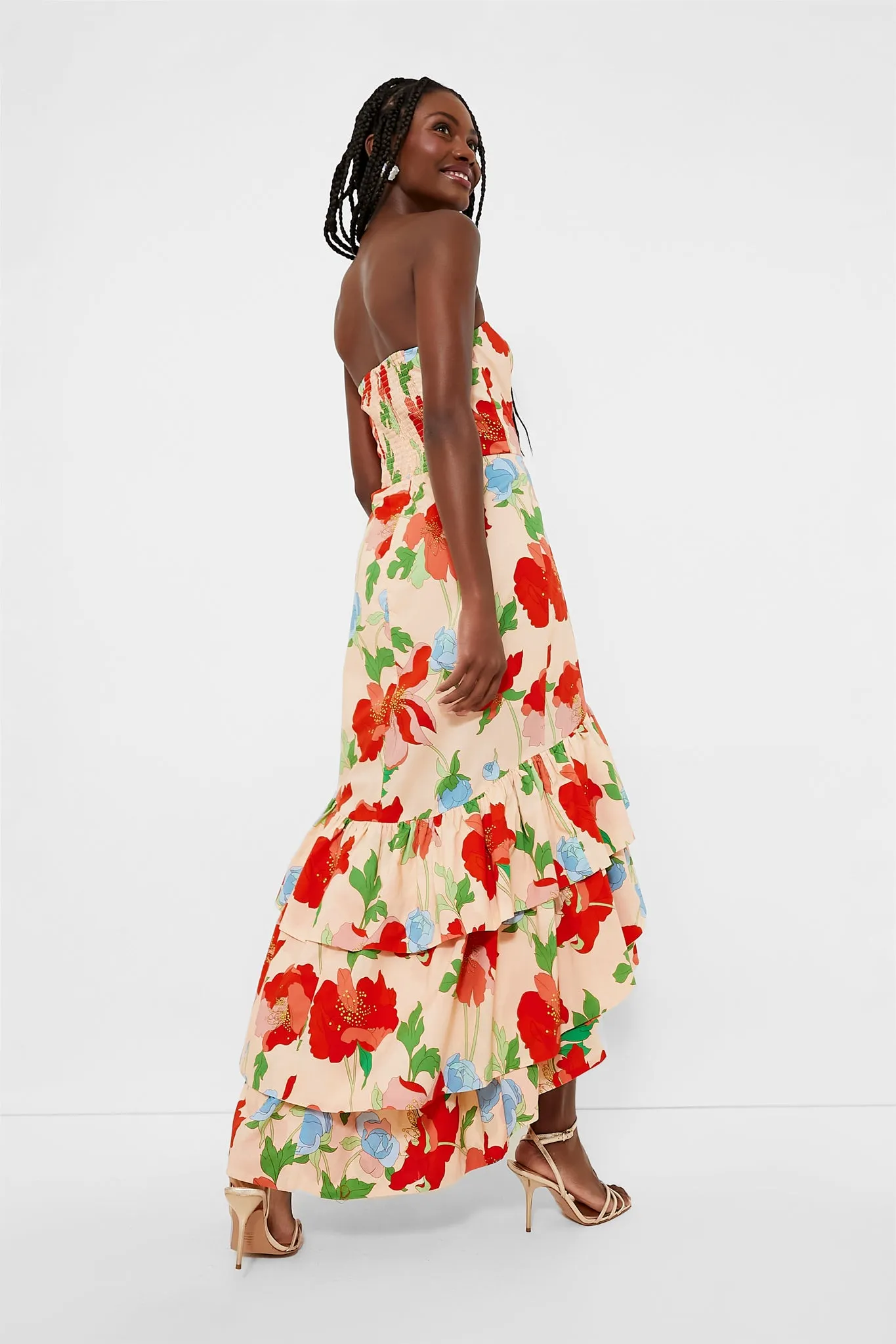 Red Multi Floral Strapless Malory Dress