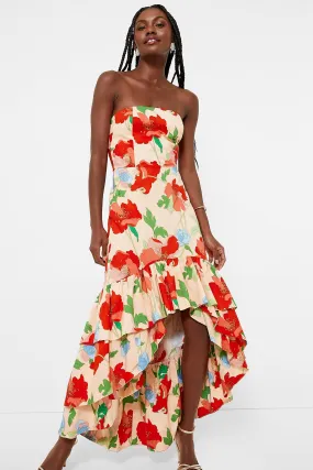 Red Multi Floral Strapless Malory Dress