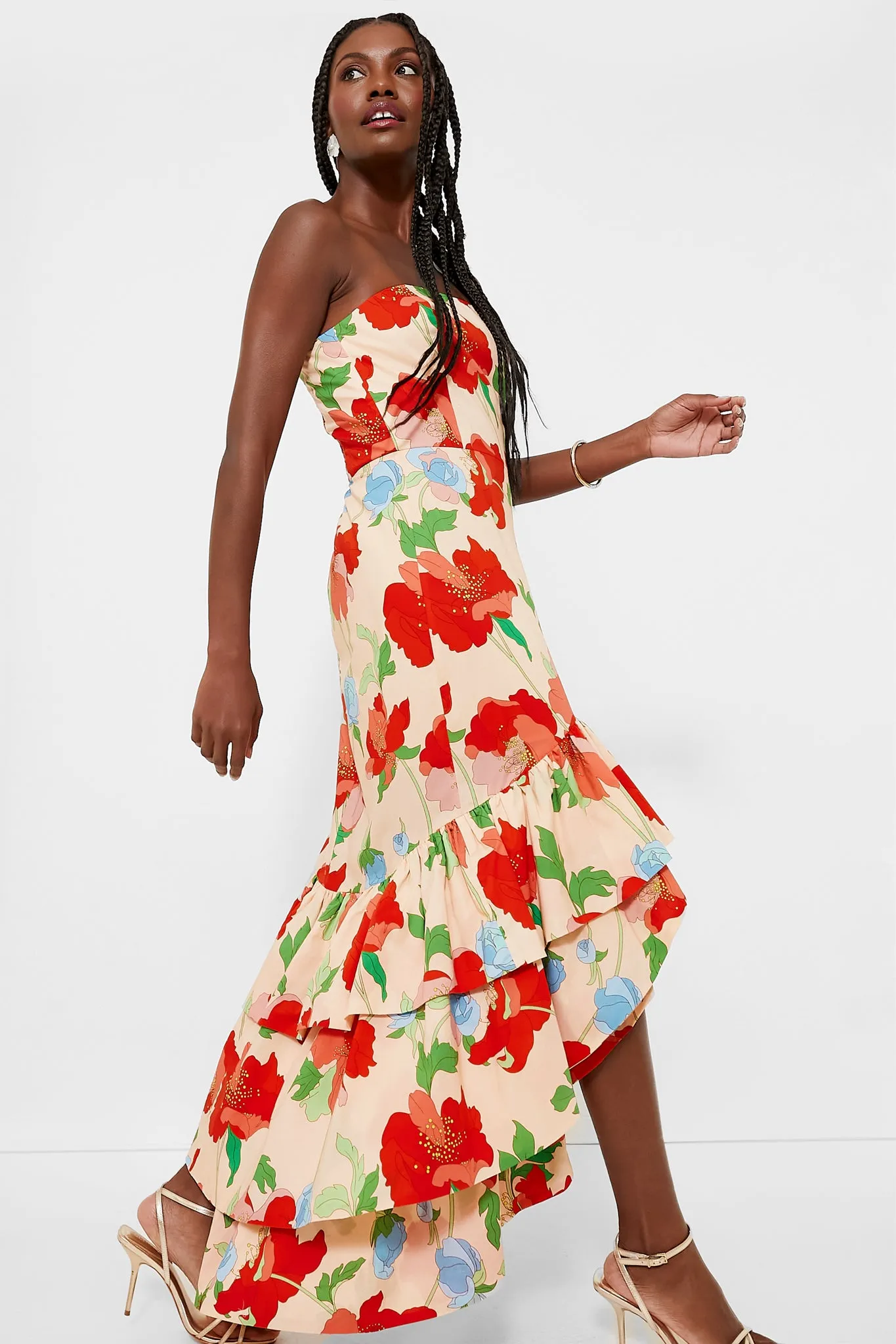 Red Multi Floral Strapless Malory Dress