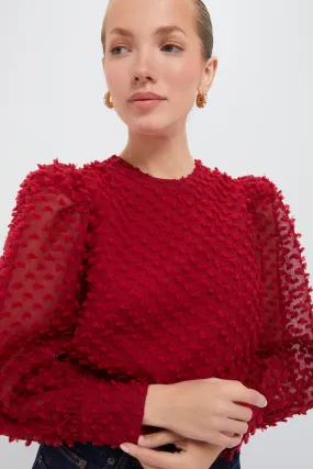 Red Textured Long Sleeve Harriet Blouse