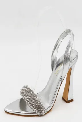 Rhinestone Bubble Strap Heel with Sling Back Strap