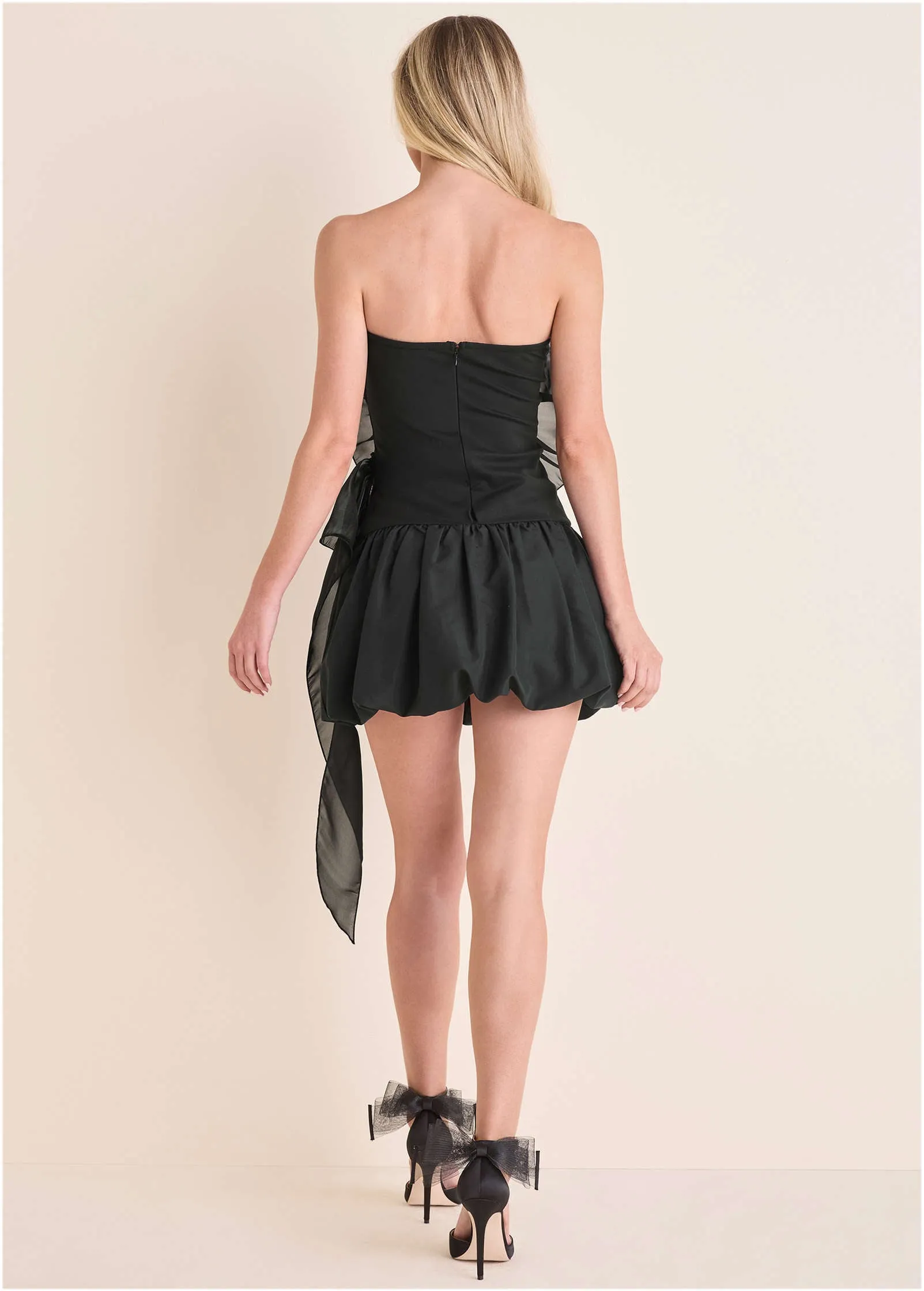 Rosette Bubble Mini Dress - Black