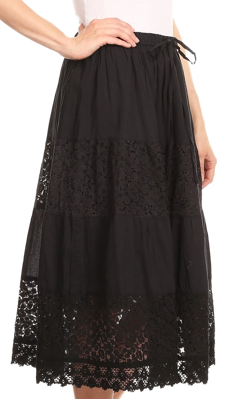 Sakkas Celeste Boho Lace Skirt with Elastic Waistband