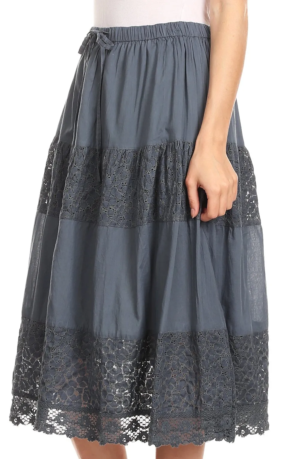 Sakkas Celeste Boho Lace Skirt with Elastic Waistband