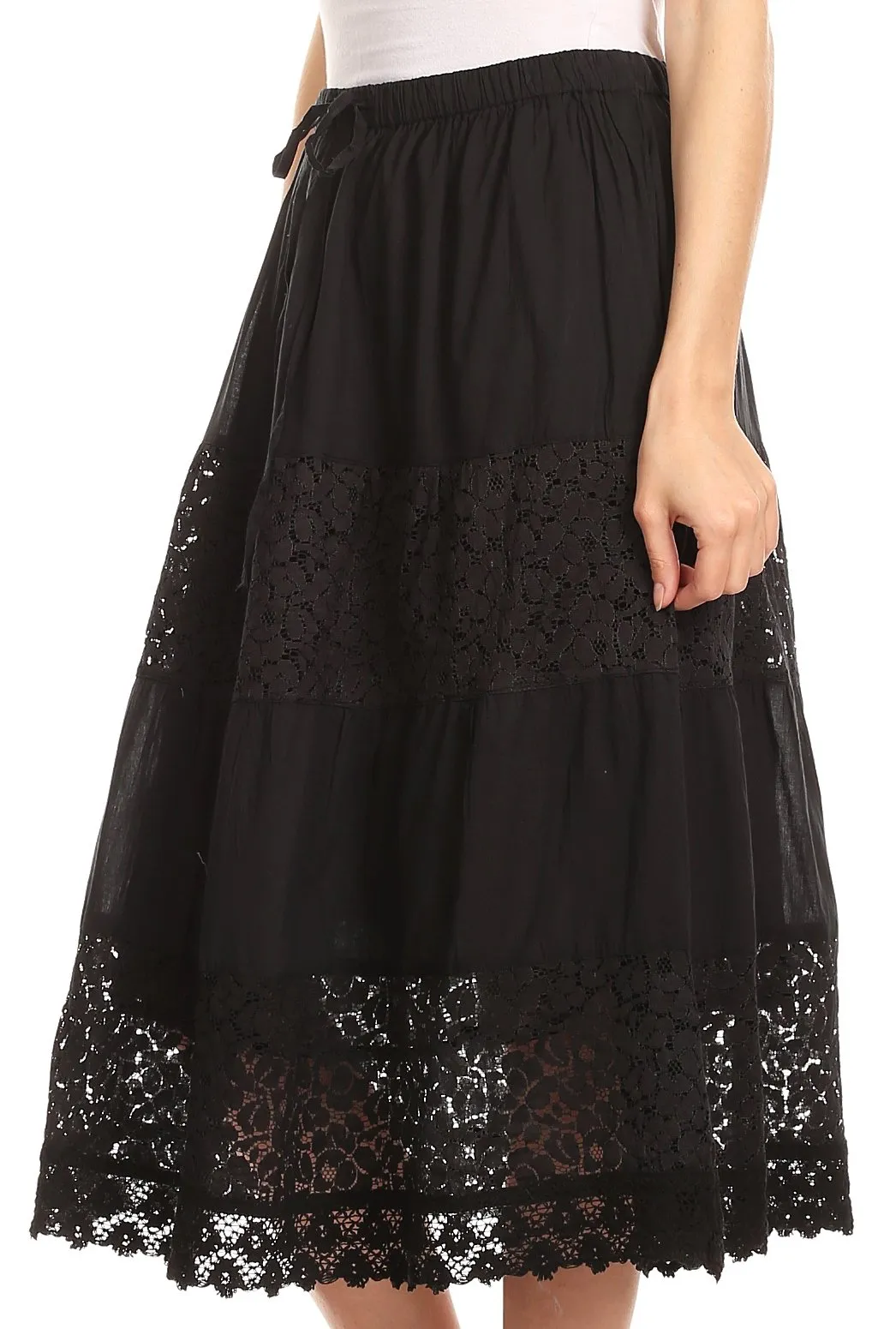 Sakkas Celeste Boho Lace Skirt with Elastic Waistband