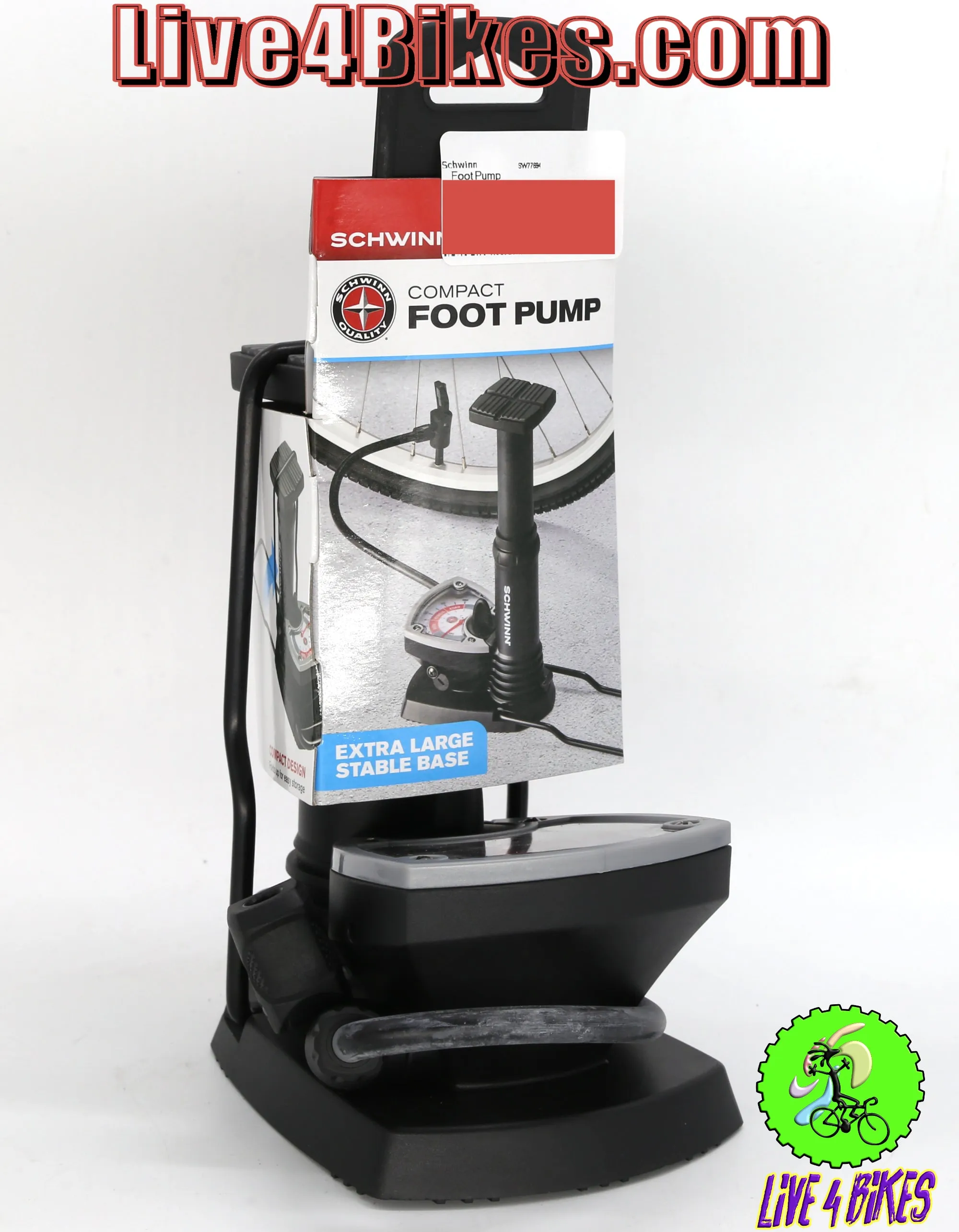 Schwinn Compact Foot Pump Bicycle - tire Inflator  -Live4Bikes