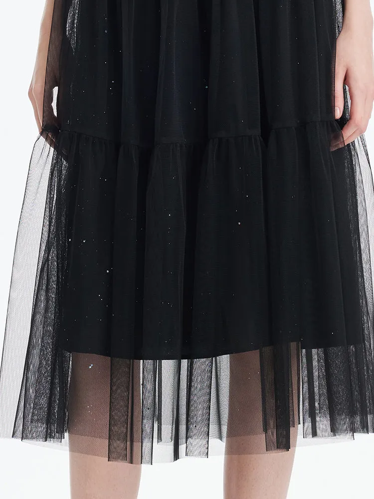 Sequins Tulle Tiered Women Half Skirt