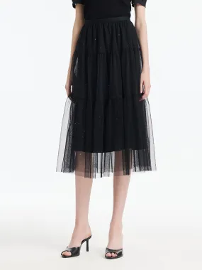 Sequins Tulle Tiered Women Half Skirt