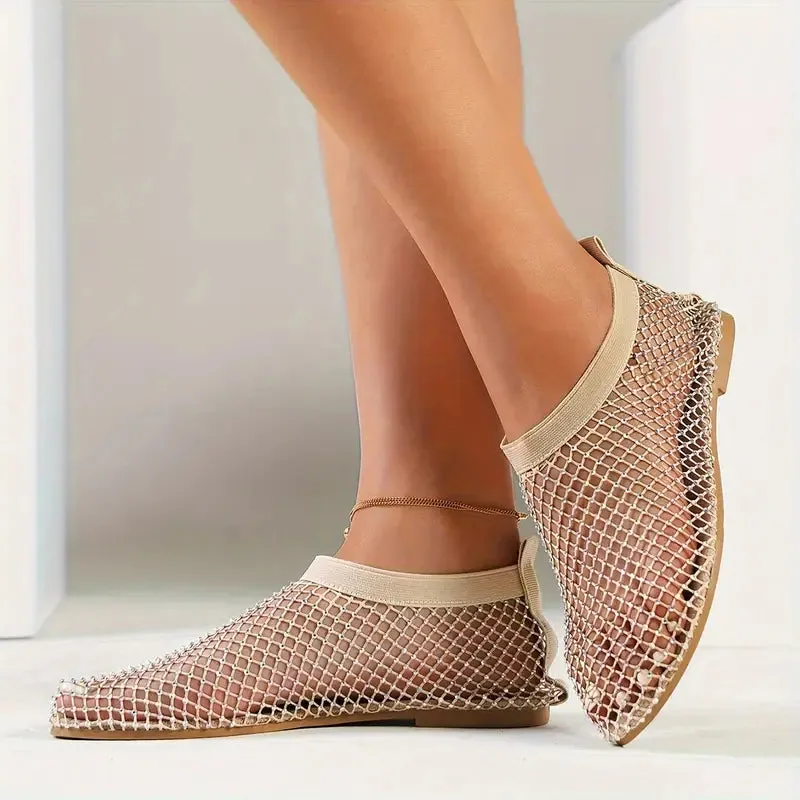 Sexy Rhinestone Nude Mesh Ankle Booties