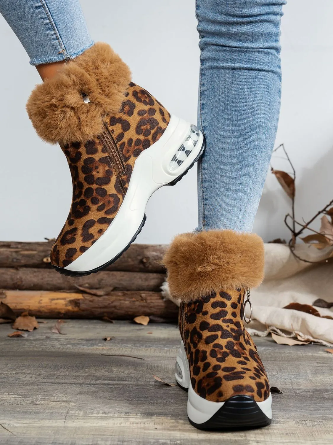 Side Zipper Leopard Platform Boots