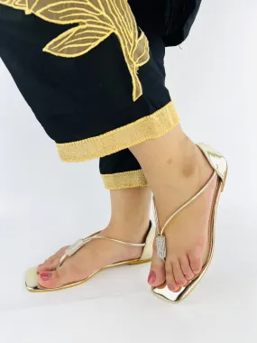 Spunkz Shiny Golden Leather Flip Flops