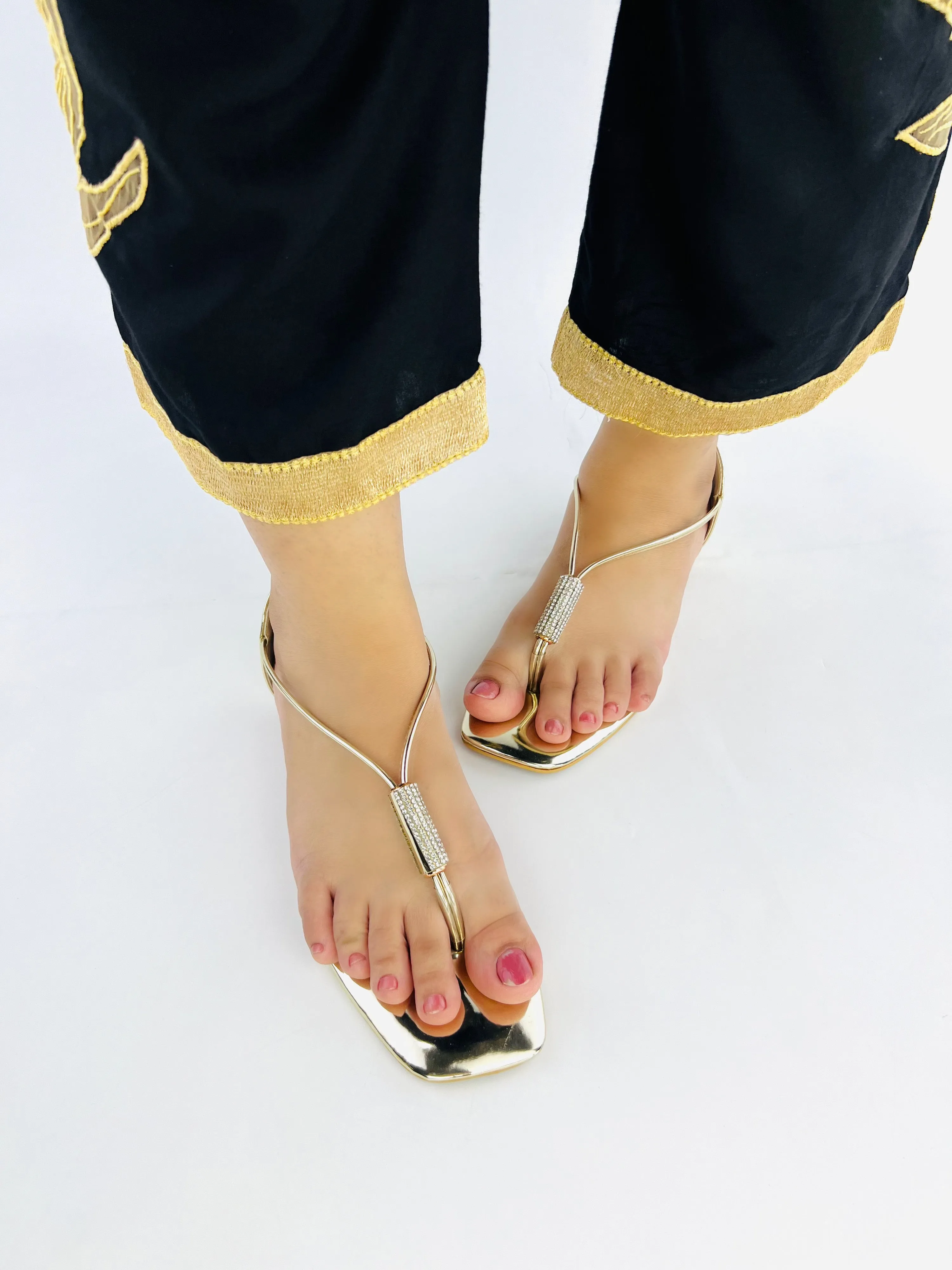 Spunkz Shiny Golden Leather Flip Flops