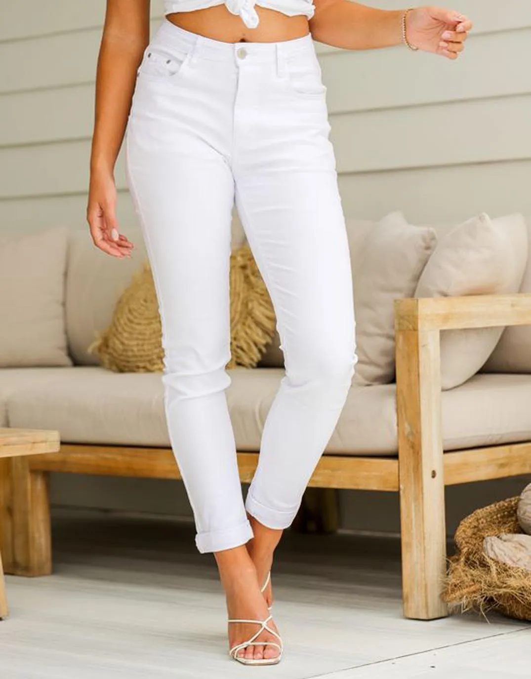 Stretch Mom Jeans - White