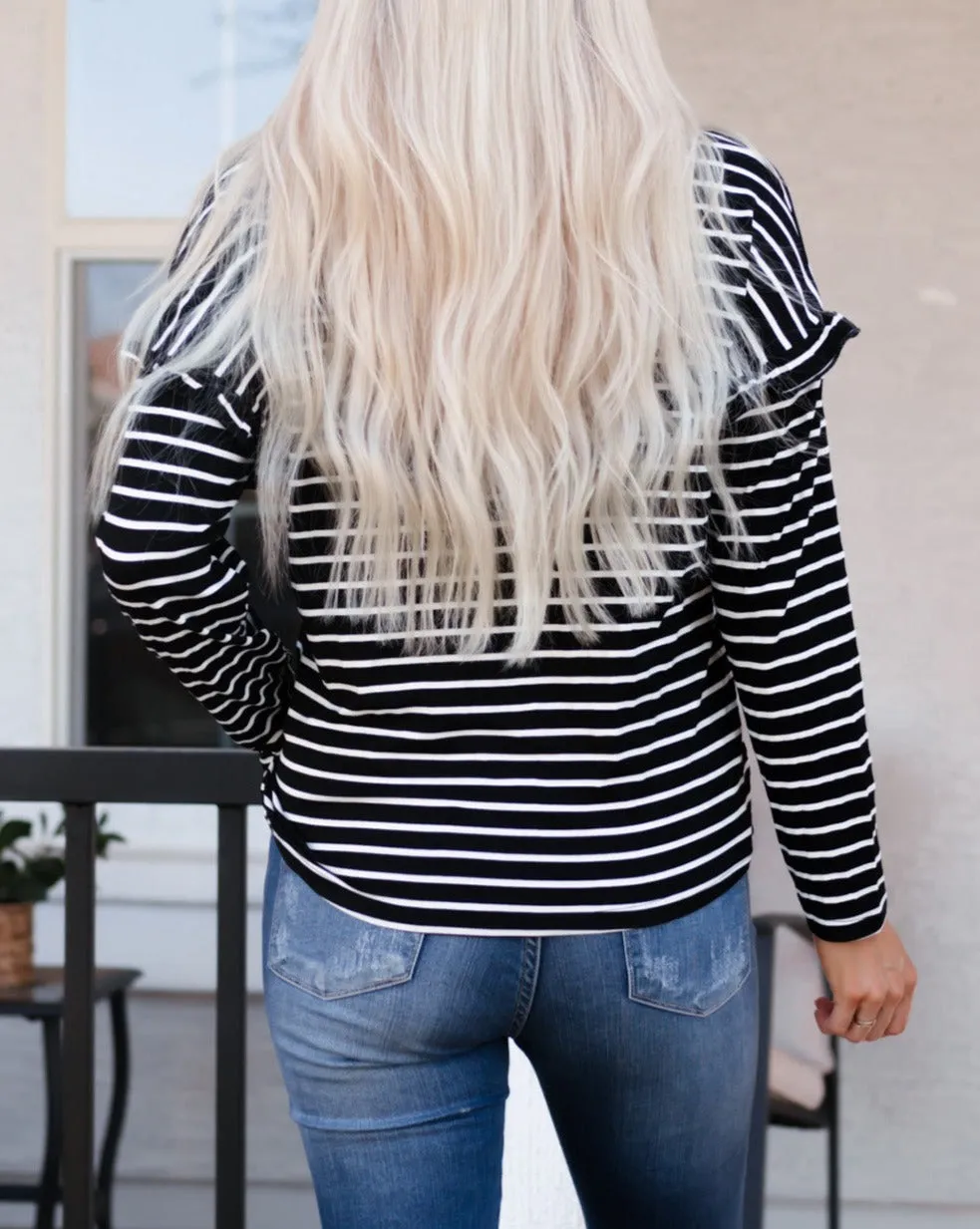 Stripe Ruffle Long Sleeve Top