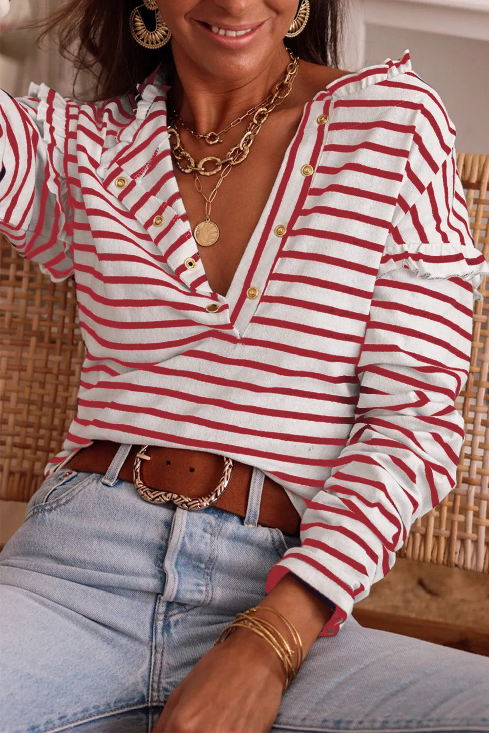 Stripe Ruffle Long Sleeve Top