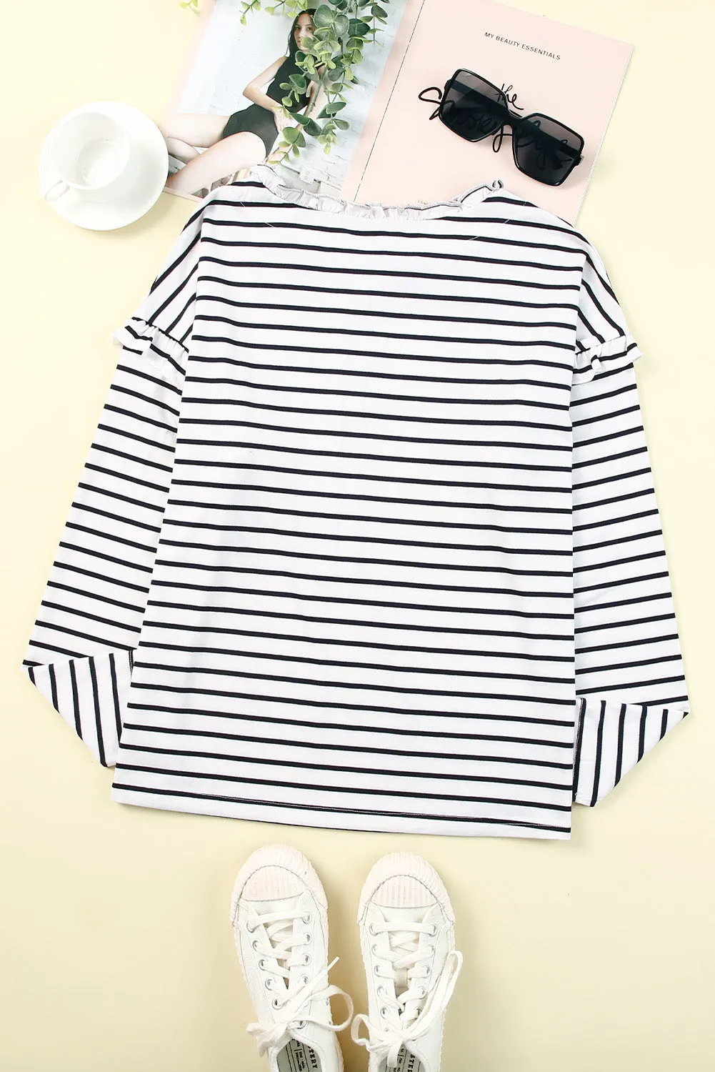 Stripe Ruffle Long Sleeve Top