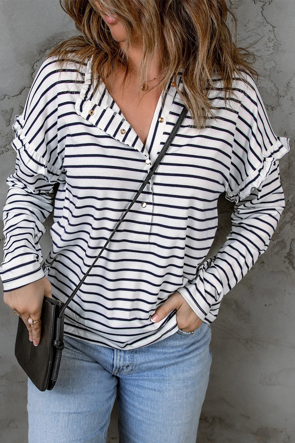 Stripe Ruffle Long Sleeve Top