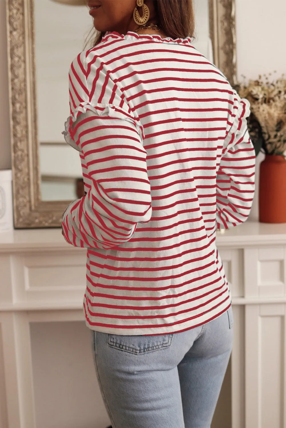 Stripe Ruffle Long Sleeve Top