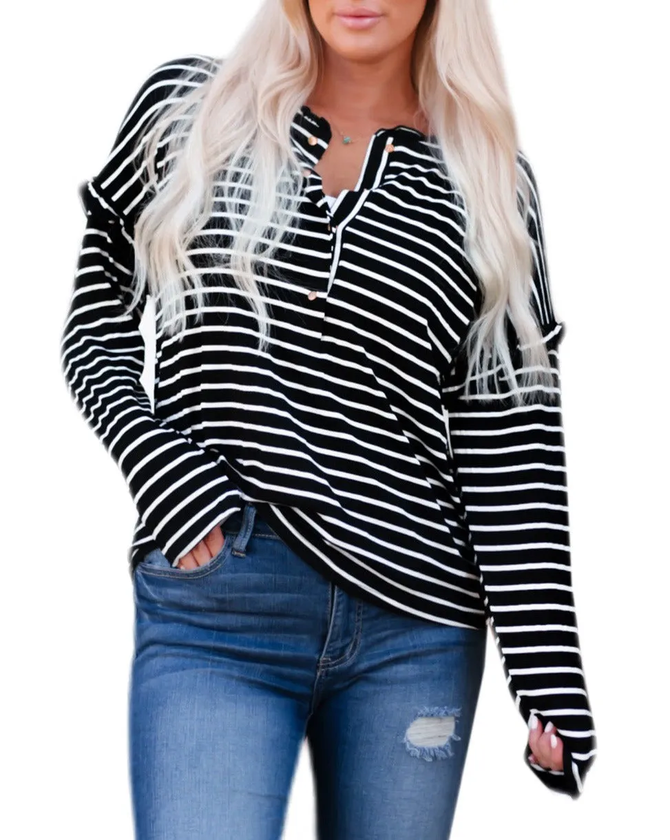 Stripe Ruffle Long Sleeve Top