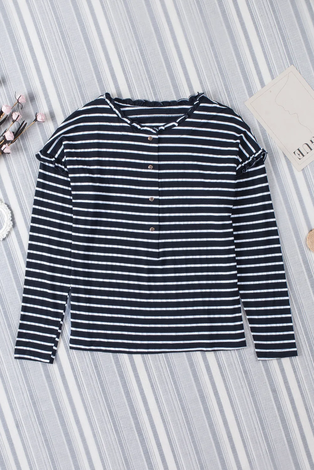 Stripe Ruffle Long Sleeve Top