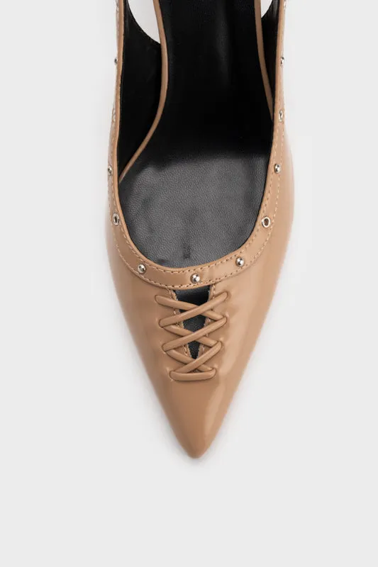 STUDDED POINTY TOE SLINGBACK HEEL PUMP