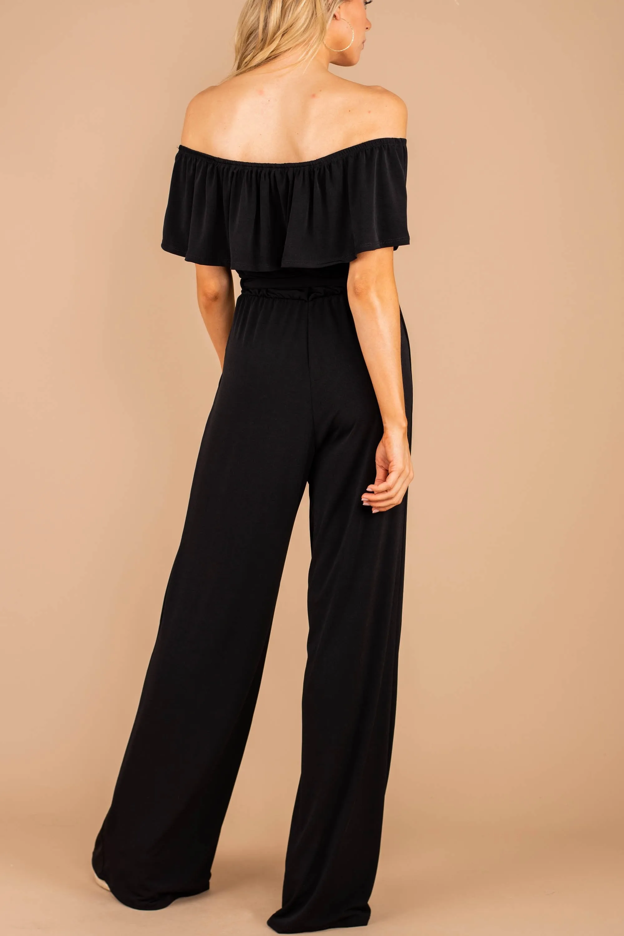 Summer Vacay Classic Black Off Shoulder Jumpsuit