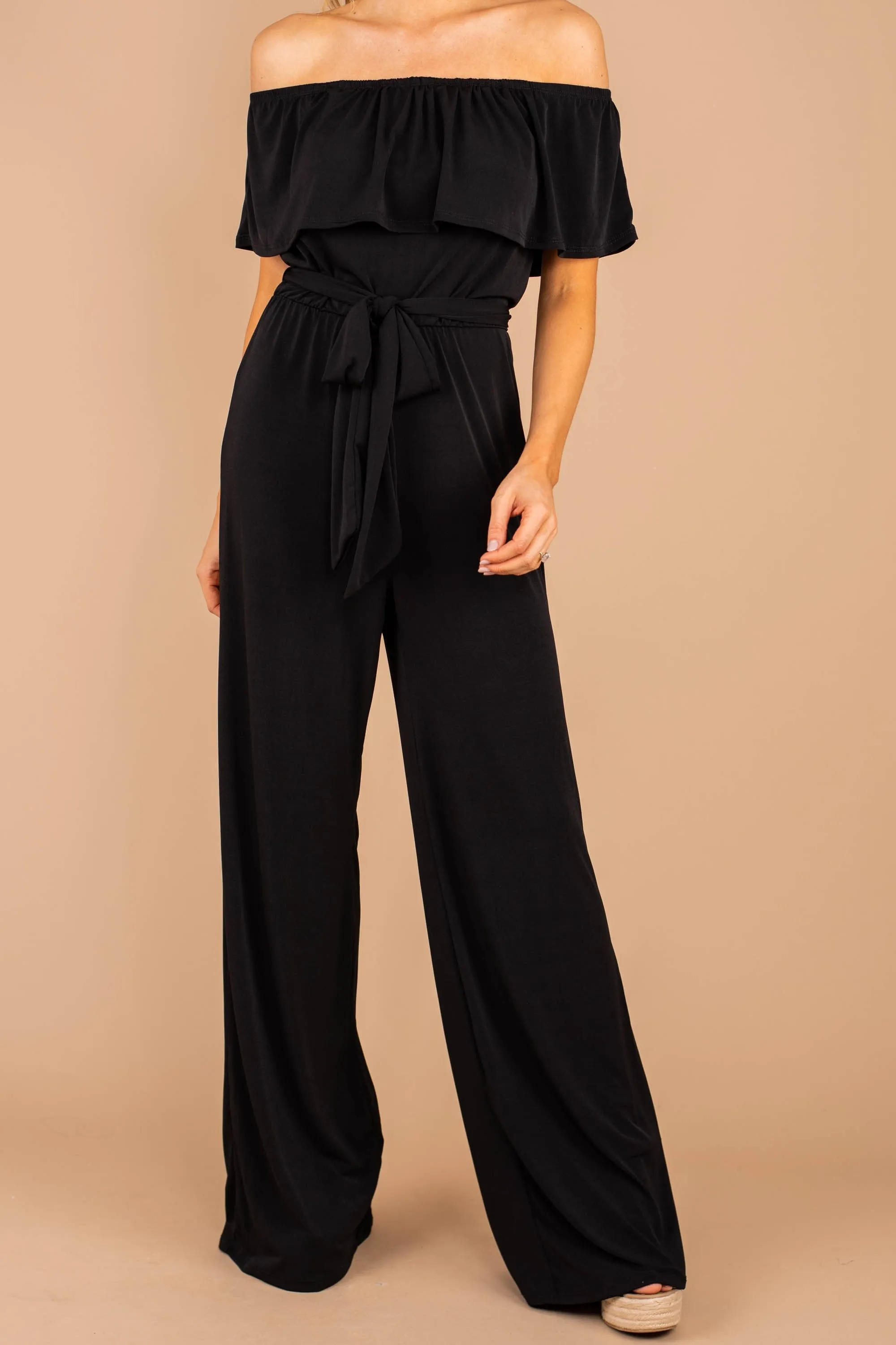 Summer Vacay Classic Black Off Shoulder Jumpsuit